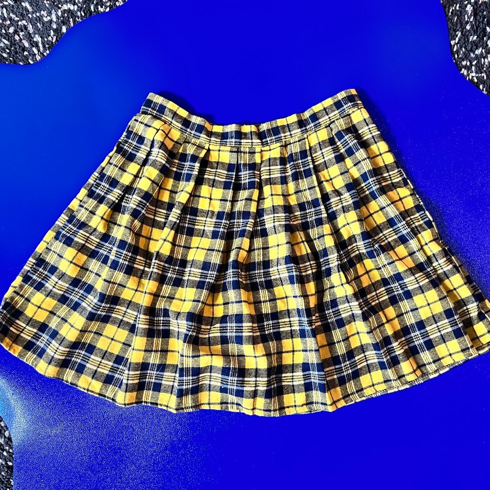 Yellow and Navy Plaid Skirt